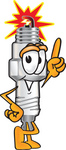 Clip Art Graphic of a Spark Plug Mascot Character Pointing Upwards