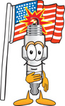 Clip Art Graphic of a Spark Plug Mascot Character Pledging Allegiance to an American Flag