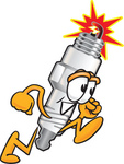 Clip Art Graphic of a Spark Plug Mascot Character Running