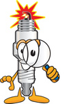 Clip Art Graphic of a Spark Plug Mascot Character Looking Through a Magnifying Glass