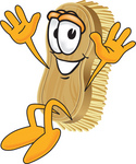 Clip Art Graphic of a Scrub Brush Mascot Character Jumping