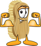 Clip Art Graphic of a Scrub Brush Mascot Character Flexing His Strong Bicep Arm Muscles