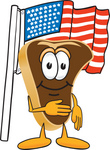 Clip Art Graphic of a Beef Steak Meat Mascot Character Pledging Allegiance to the American Flag