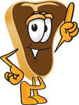 Clip Art Graphic of a Beef Steak Meat Mascot Character Pointing Upwards