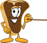 Clip Art Graphic of a Beef Steak Meat Mascot Character Using a Pointer Stick