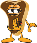 Clip Art Graphic of a Beef Steak Meat Mascot Character Whispering and Telling Secrets