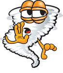 Clip Art Graphic of a Tornado Mascot Character Whispering
