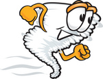 Clip Art Graphic of a Running Tornado Mascot Character