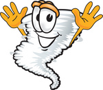 Clip Art Graphic of a Jumping Tornado Mascot Character
