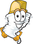 Clip Art Graphic of a Tornado Mascot Character Wearing a Hardhat