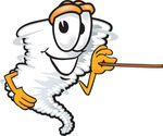 Clip Art Graphic of a Tornado Mascot Character Using a Pointer Stick