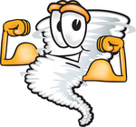 Clip Art Graphic of a Tornado Mascot Character Flexing His Arm Muscles