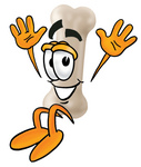 Clip Art Graphic of a Bone Cartoon Character Jumping