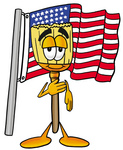 Clip Art Graphic of a Straw Broom Cartoon Character Pledging Allegiance to an American Flag