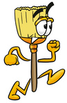 Clip Art Graphic of a Straw Broom Cartoon Character Running