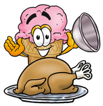 Clip Art Graphic of a Strawberry Ice Cream Cone Cartoon Character Serving a Thanksgiving Turkey on a Platter