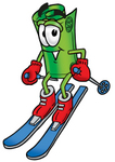 Clip Art Graphic of a Rolled Greenback Dollar Bill Banknote Cartoon Character Skiing Downhill