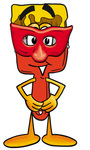 Clip Art Graphic of a Red Paintbrush With Yellow Paint Cartoon Character Wearing a Red Mask Over His Face