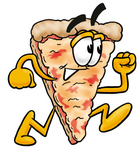 Clip Art Graphic of a Cheese Pizza Slice Cartoon Character Running Fast