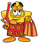 Clip Art Graphic of a Yellow Star Cartoon Character in Orange and Red Floral Shorts, Prepared to Snorkel