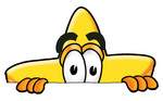 Clip Art Graphic of a Yellow Star Cartoon Character Peeking Over a Surface