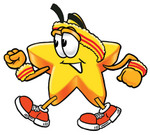 Clip Art Graphic of a Yellow Star Cartoon Character Speed Walking or Jogging