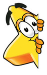 Clip Art Graphic of a Yellow Star Cartoon Character Peeking Around a Corner