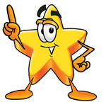 Clip Art Graphic of a Yellow Star Cartoon Character Pointing Upwards