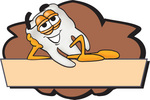 Clip Art Graphic of a Human Molar Tooth Character Reclining Over a Tan Label