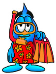 Clip Art Graphic of a Blue Waterdrop or Tear Character in Orange and Red Snorkel Gear