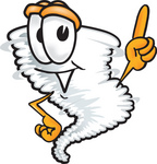 Clip Art Graphic of a Tornado Mascot Character Pointing Up