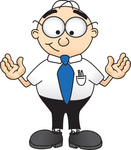 Clip Art Graphic of a Geeky Caucasian Businessman Cartoon Character With His Arms Out