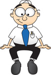 Clip Art Graphic of a Geeky Caucasian Businessman Cartoon Character Sitting
