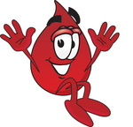 Clip Art Graphic of a Transfusion Blood Droplet Mascot Cartoon Character Jumping
