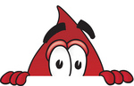 Clip Art Graphic of a Transfusion Blood Droplet Mascot Cartoon Character Peeking Over a Surface