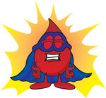 Clip Art Graphic of a Transfusion Blood Droplet Mascot Cartoon Character Dressed as a Super Hero