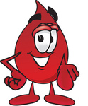 Clip Art Graphic of a Transfusion Blood Droplet Mascot Cartoon Character Pointing at the Viewer