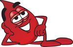 Clip Art Graphic of a Transfusion Blood Droplet Mascot Cartoon Character Resting His Head on His Hand