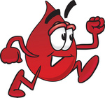 Clip Art Graphic of a Transfusion Blood Droplet Mascot Cartoon Character Running