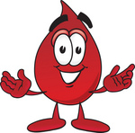 Clip Art Graphic of a Transfusion Blood Droplet Mascot Cartoon Character With Welcoming Open Arms