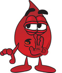 Clip Art Graphic of a Transfusion Blood Droplet Mascot Cartoon Character Whispering and Gossiping