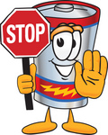 Clip Art Graphic of a Battery Mascot Character Holding a Stop Sign