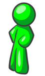 Clip Art Graphic of a Green Guy Character Standing With His Hands On His Hips, Leaning Slightly To The Right