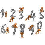 Clip Art Graphic of an Orange Guy Character With A Set Of Numbers Ranging From 0 To 9