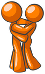 Clip Art Graphic of an Orange Guy Character Hugging His Sweetheart, Wife, Girlfriend Or Friend