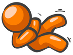 Clip Art Graphic of an Orange Guy Character Rolling Around On The Floor, Laughing Hysterically