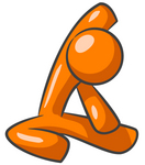 Clip Art Graphic of an Orange Guy Character Doing Yoga Stretches While Exercising