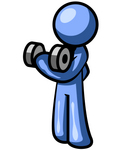 Clip Art Graphic of a Blue Guy Character Working Out With Dumbells