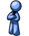 Clip Art Graphic of a Blue Guy Character Standing With His Arms Crossed
