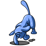 Clip Art Graphic of a Blue Dog Character Digging A Hole